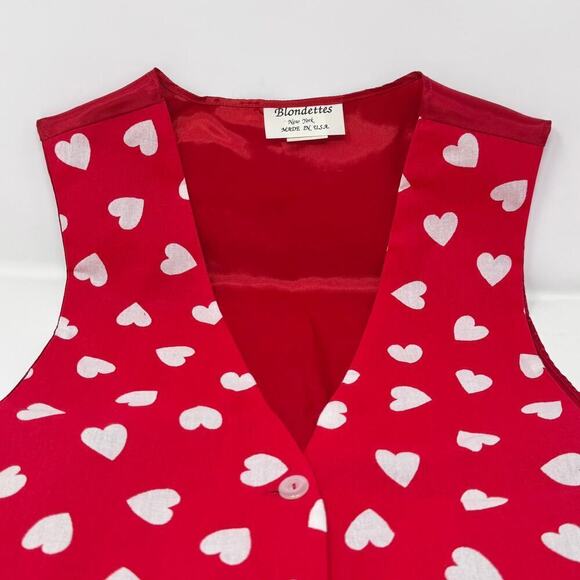 Vintage Blondettes Red White Hearts Valentine's Day Vest OSFM Measures Like Med - Picture 6 of 11